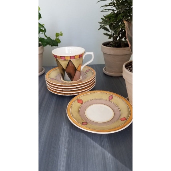 6 Designer Sasaki Palazzo saucers & cup - Picture 1 of 3
